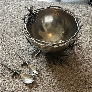 RARE COMPLETE SET! Star Home Birds & Branches Bowl Nickel-Plated Cast Aluminum
